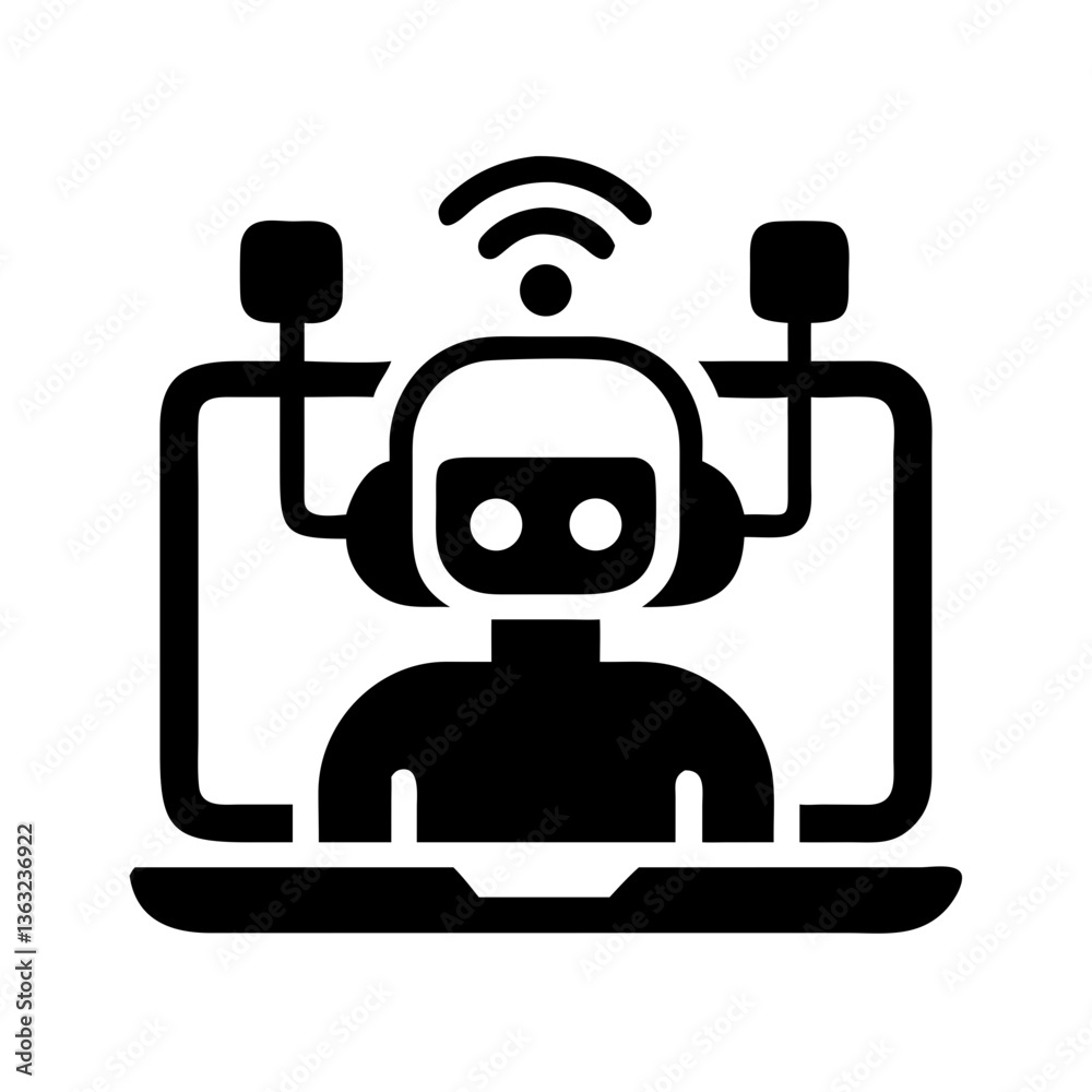 Virtual assistant icon with headphones and signal Virtual assistant icon with headphones and signal