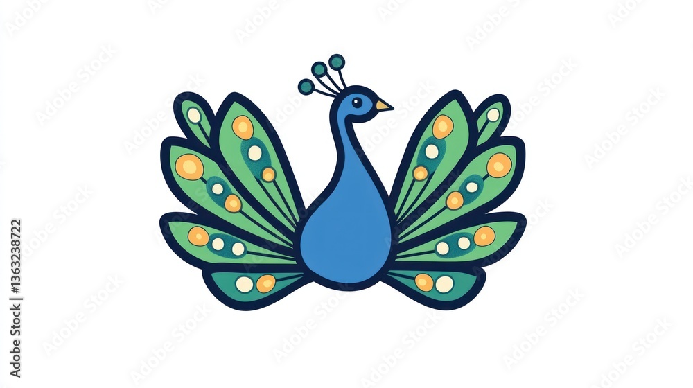 Obraz premium Stylized peacock illustration, vibrant colors, white background, design element