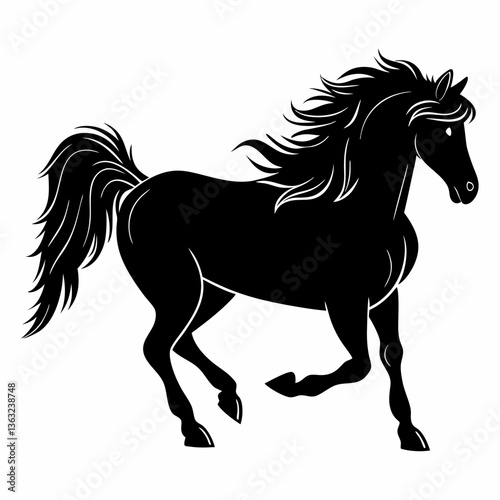Galloping horse vector silhouette, isolated black equestrian design for farm and sports themes