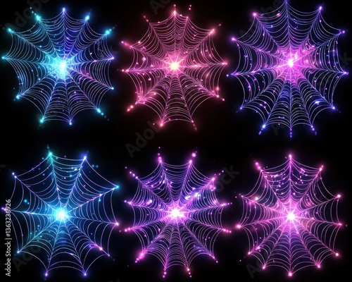 Glowing Neon Spiderwebs: A Halloween Digital Art Collection