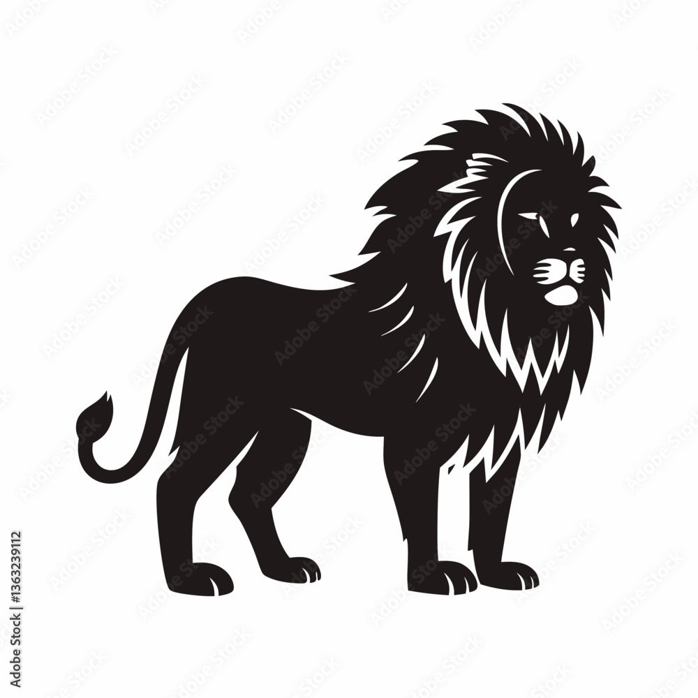Fototapeta premium Lion vector silhouette isolated, black big cat design for wildlife and nature themes