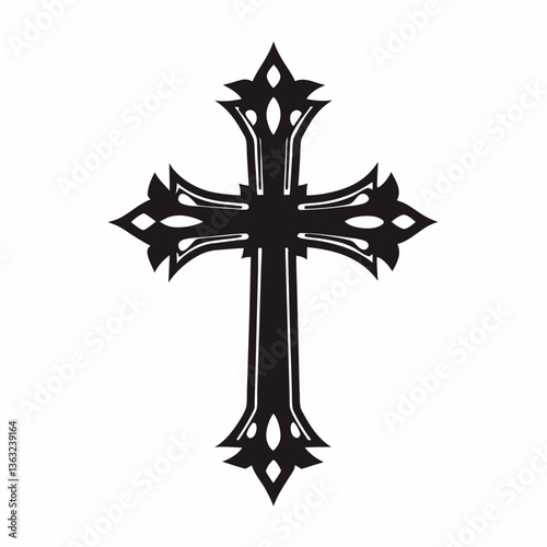 Christian cross silhouette vector, religious symbol black isolated illustration