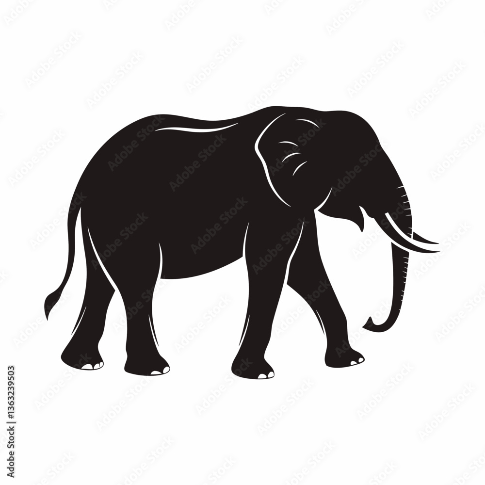 Fototapeta premium Walking elephant vector silhouette isolated, large wildlife animal design for nature and safari themes