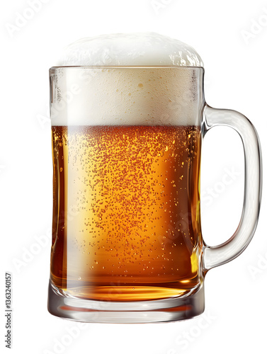 Glass Mug of Beer with Foam, Isolated on Transparent Background