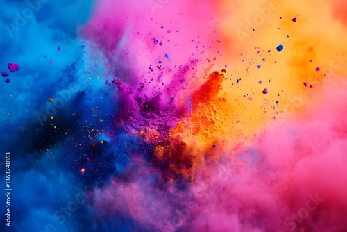 Colorful explosion of powder creates vibrant cloud effect