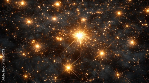 Nebulous Network of Radiant Golden Sparks and Celestial Interconnections