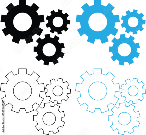 Set of Gear Icons for Mechanism, Engineering, and Technology Icon Set Eps 10