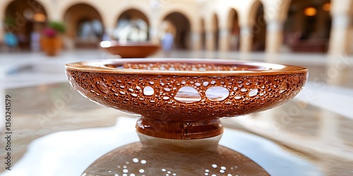 Ornate terracotta water feature in a sunlit courtyard, showcasing intricate design