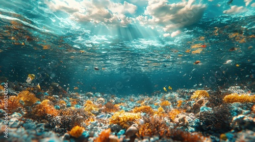 Underwater Paradise: Vibrant Coral Reef and Sunlit Ocean