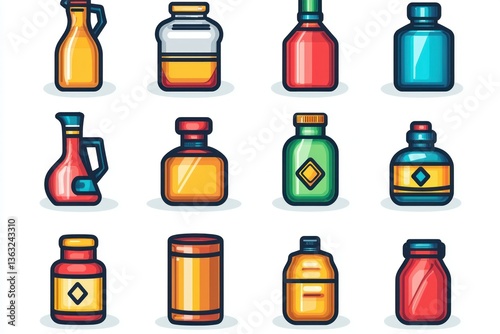 Collection of Colorful Cartoon Bottles and Jars