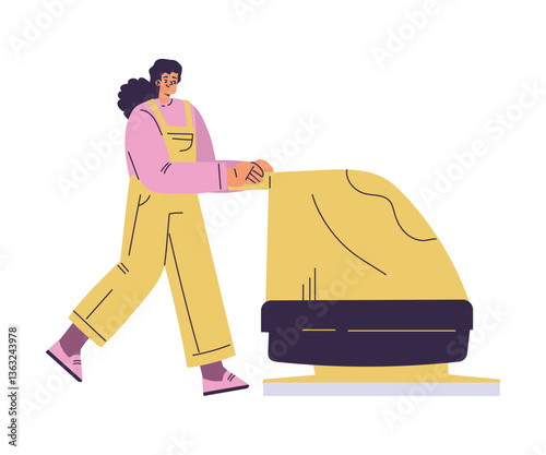 Cleaning with Woman Character Vacuum Floor Do Cleanup Vector Illustration