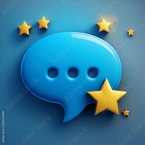 Glossy 3D Speech Bubble with Stars – Light Blue Review Icon, Customer Rating System, Social Media Feedback, Clean Minimalist Design

