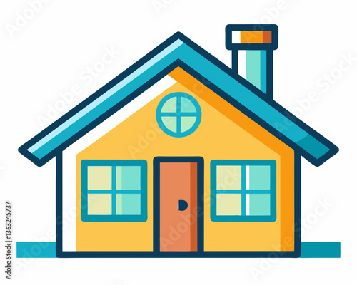 Home house vector icon, residential building with roof and windows as real estate property symbol