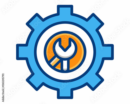 Settings gear with wrench vector icon, system configuration and technical support tool symbol