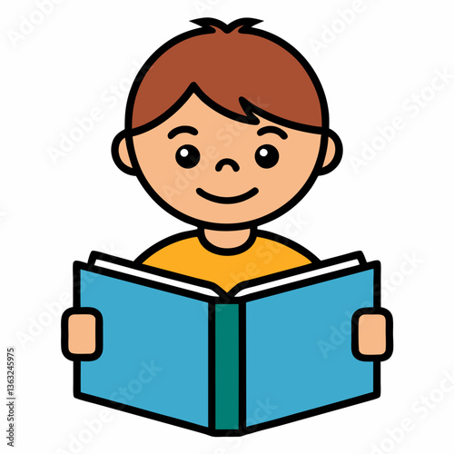 Child reading book vector icon for learning, education, and literacy awareness