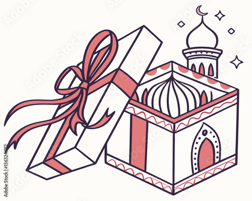Eid gift box vector wrapped with ribbon, Islamic festive present icon for celebration