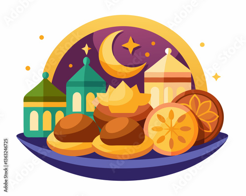 Plate of sweets vector icon, Eid dessert and festive food illustration for Ramadan and celebrations

