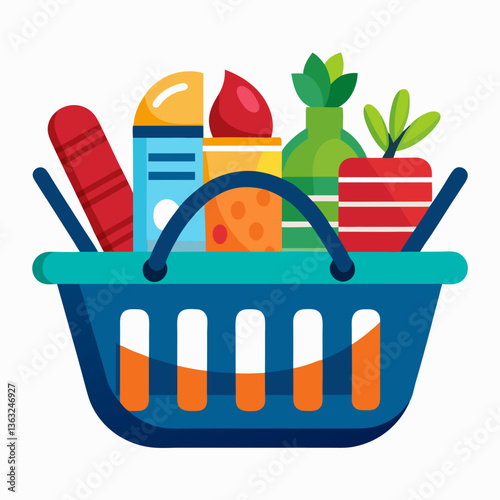 Shopping basket vector icon for groceries, retail store, and supermarket purchases