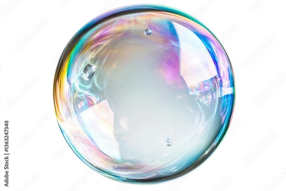 Floating Colorful Soap Bubble Against White Background Close Up Still Floating Colorful Soap Bubble Against White Background Close Up Still