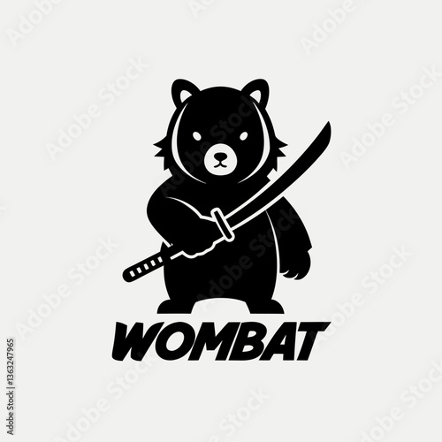 A fierce wombat samurai warrior brand logo design bold black silhouette simple graphic style strong