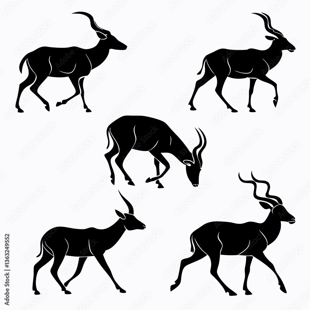 Fototapeta premium kudu icon set black silhouette vector bundle