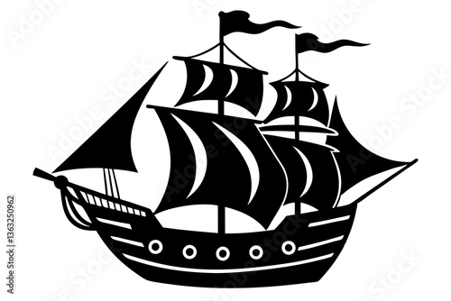 pirate ship black silhouette vector, Simple silhouette Design vector icon with white background.