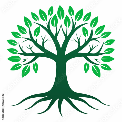 Tree and roots design on white background, best tree for logo, 