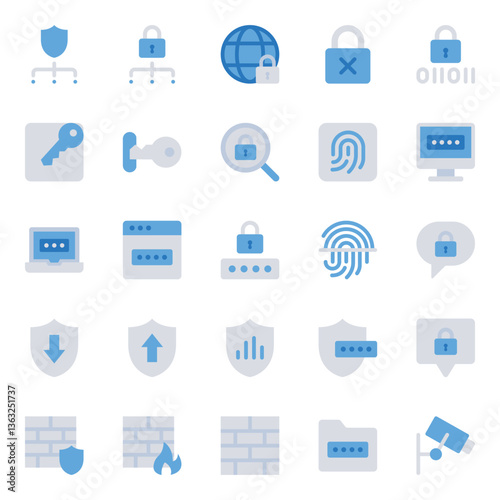 Blue color icons set for Security.
