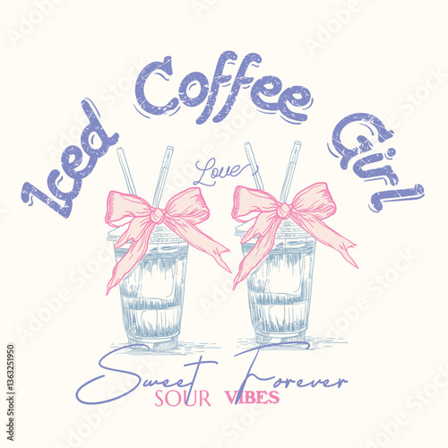 Hot and cold coffee Girl. Sweet Forever sour vibes. Vector illustration blended coffee
