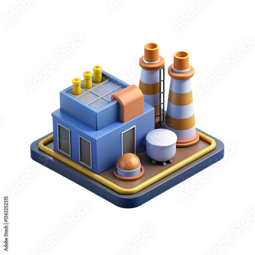 3d render of a factory building on a white background