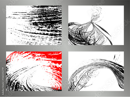 Strokes of black and red paint on a white background. Set of 4 templates. Graffiti element. Design template for the design of banners, posters, booklets, covers, magazines. EPS 10