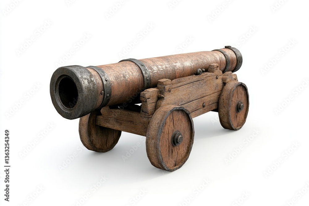 Fototapeta premium Antique Cannon Isolated on White Background Representing Naval History and Warfare