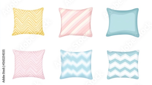 Wallpaper Mural Six pastel throw pillows, various patterns, home decor, white background, website design Torontodigital.ca