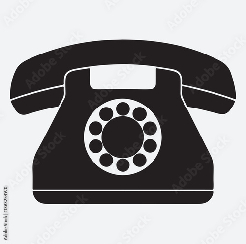 landline phone silhouette vector art illustration, black retro telephone