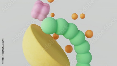 3D Abstract Render of Floating Geometric Shapes in Motion Design Style.