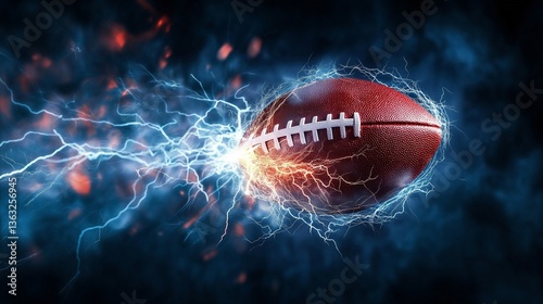 High-Energy Football: An American football electrifies with dynamic energy, surrounded by crackling bolts and a dramatic ambiance.