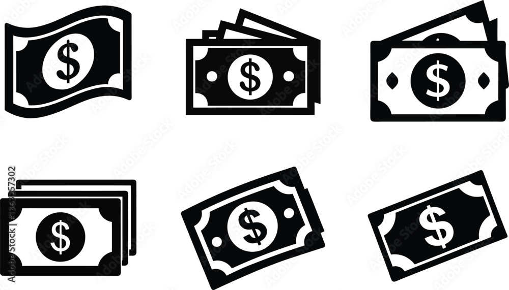 The Bill Dollar Money Silhouette Vector Icon Set The Bill Dollar Money Silhouette Vector Icon Set