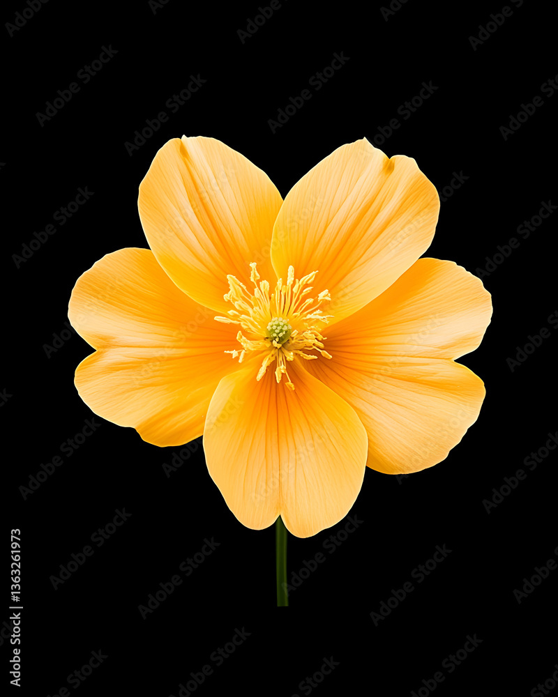 Fototapeta premium Single vibrant orange flower on black background