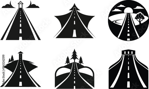 Road Silhouette Vector Icon Set
