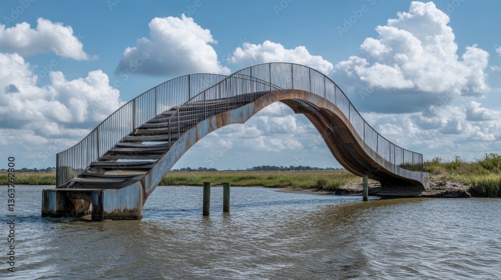 Obraz premium Scenic View of Figure Eight Swing Bridge Over Calm Waters in North Carolina's Natural Landscape