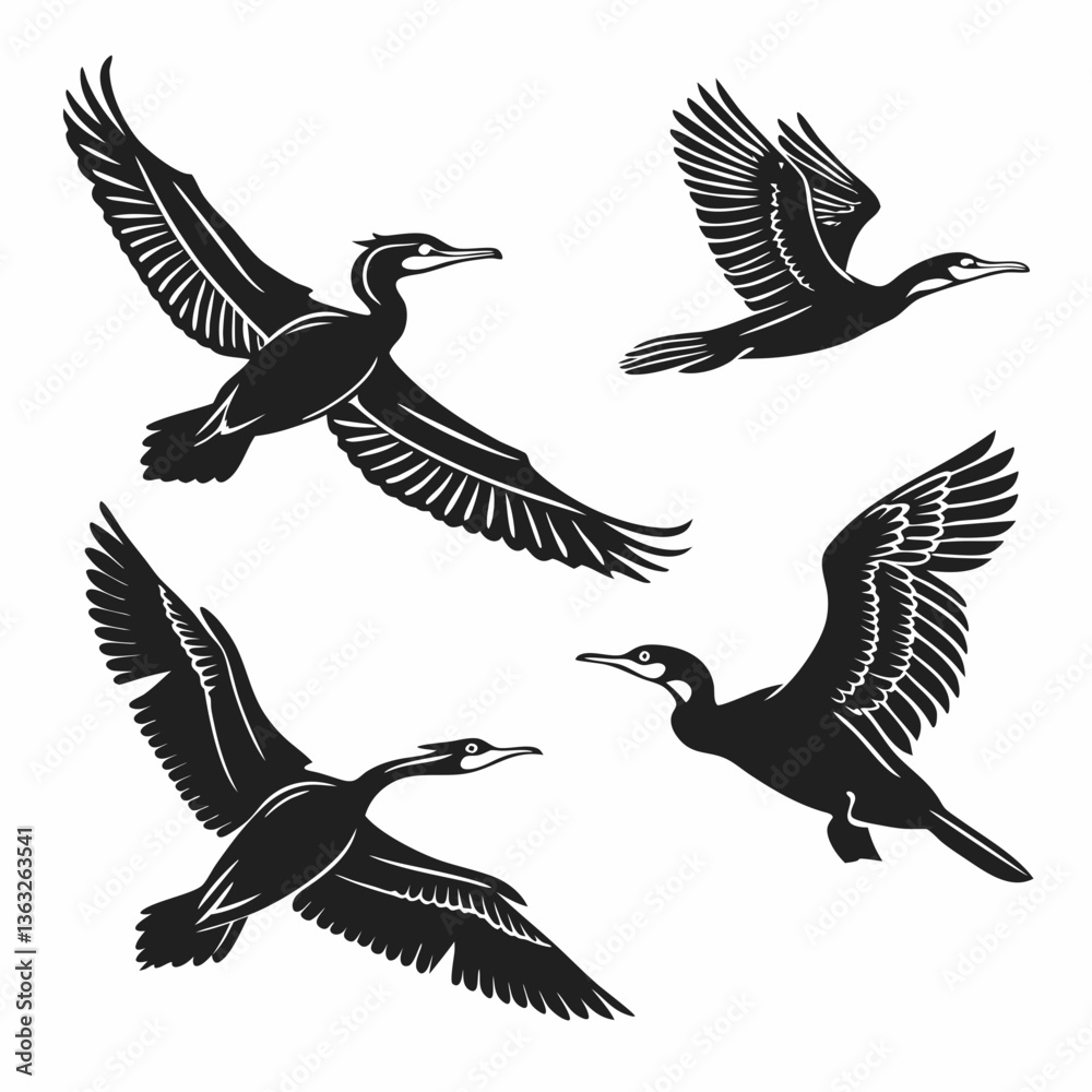 Obraz premium cormorant icon set black silhouette vector bundle