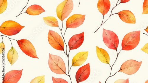 Wallpaper Mural Watercolor autumn leaves pattern in warm tones seamless design for fabric and paper vibrant seasonal foliage artistic style nature inspired background Torontodigital.ca