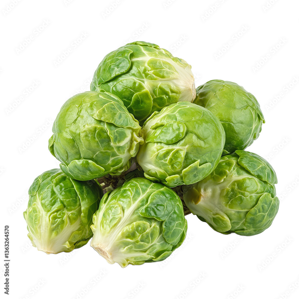 Fototapeta premium Fresh and vibrant Brussels sprouts with glossy texture showcasing their firm green heads Perfect for healthy eating and farm fresh concepts