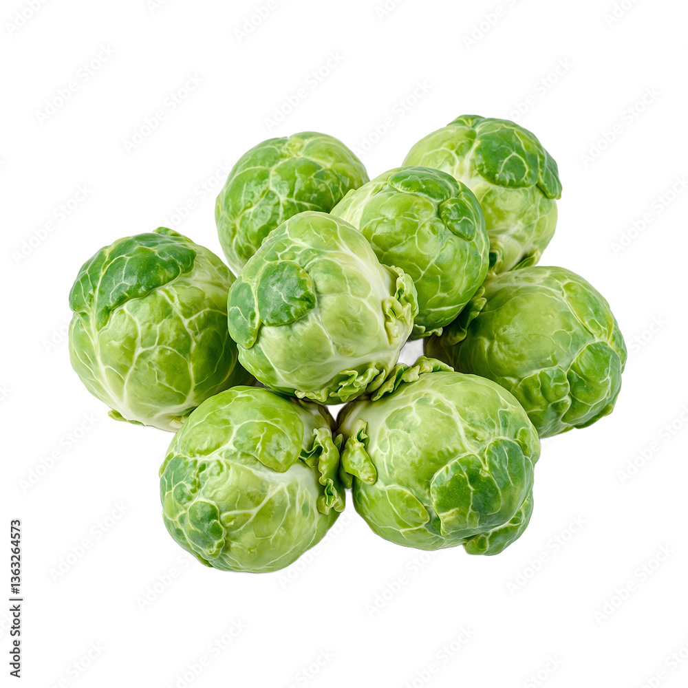 Fototapeta premium Fresh and vibrant Brussels sprouts with glossy texture showcasing their firm green heads Perfect for healthy eating and farm fresh concepts