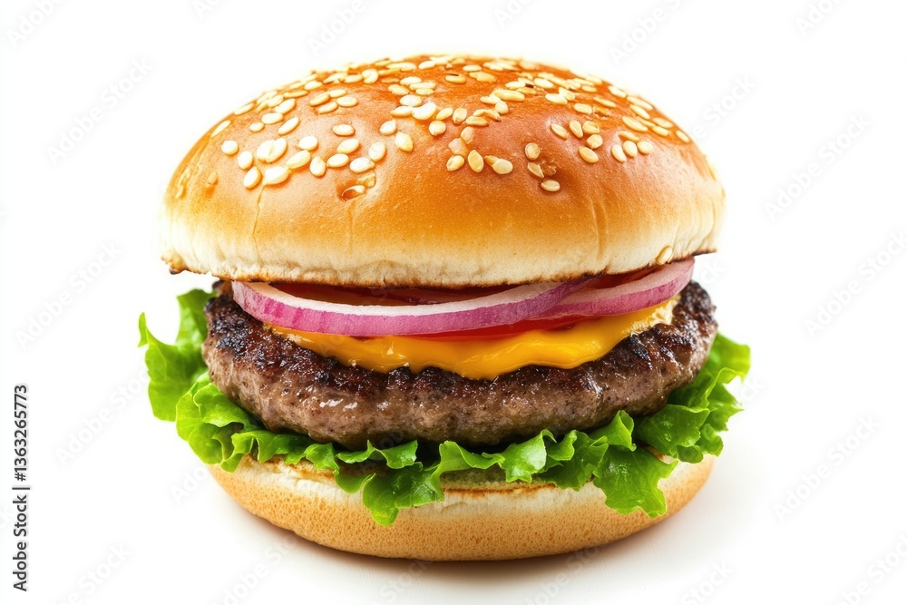 Delicious Small Burger Isolated on White Background: Closeup of a Tasty Fast Food Delight