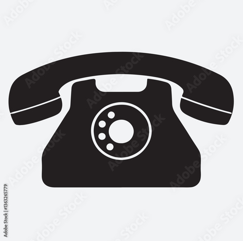 landline phone silhouette vector art illustration, black retro telephone