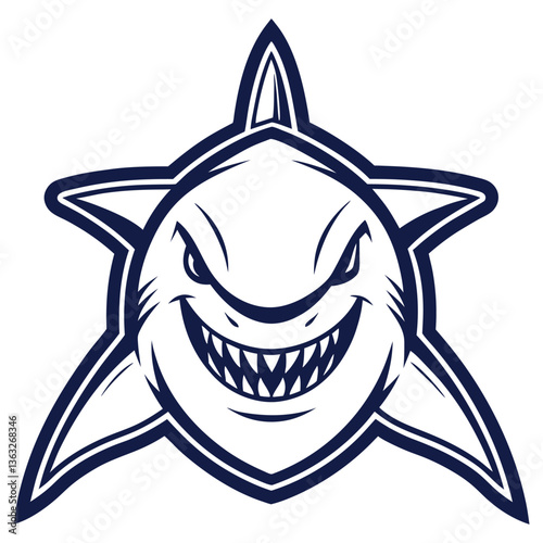Aggressive Dark Blue Shark Mascot with Sharp Teeth and Transparent Background