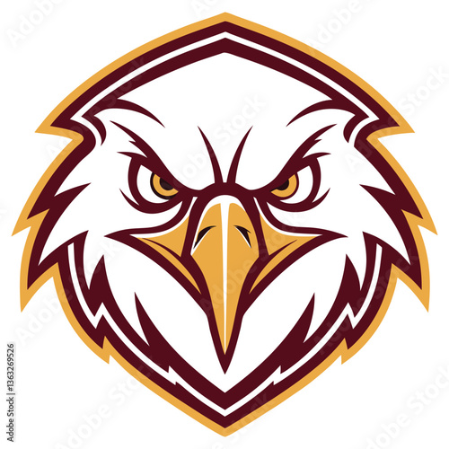 Bold Eagle Head Mascot Logo Design in White Gold and Maroon Color Palette
