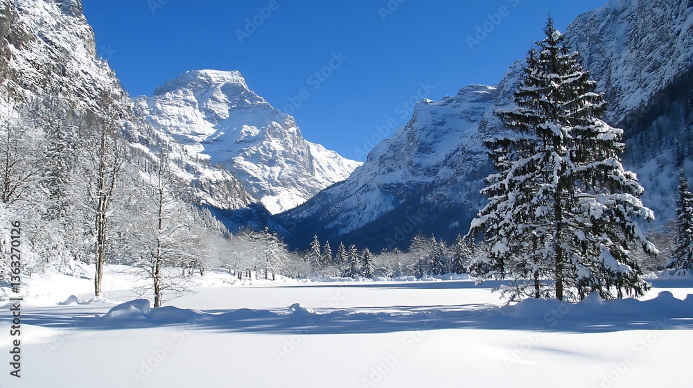Fototapeta premium Majestic Snow-Capped Mountains Under a Brilliant Blue Sky