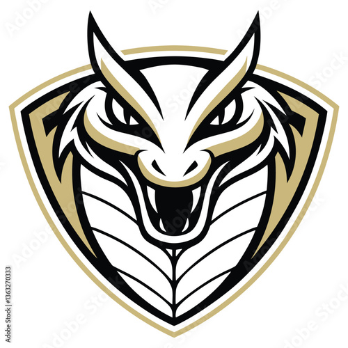Cobra Head with Open Mouth in Black, Gold and White